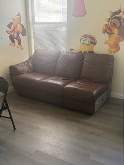 Brown leather sectional