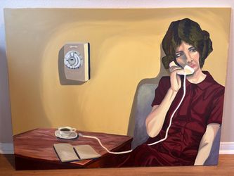 Large Original Oil Painting Woman on Phone