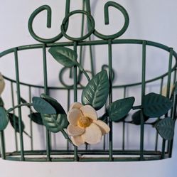 Basket Green Metal Floral Basket Cream Flowers