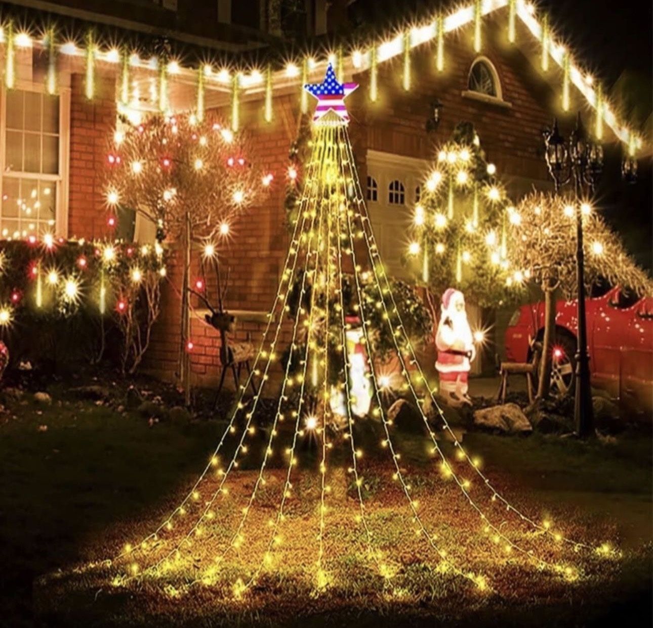 Christmas Decorations Outdoor Yard, 8 Modes Waterfall Lights Icicle Cascading Lights for Xmas Tree Decoration Wedding Party, Christmas Lights Outdoor,