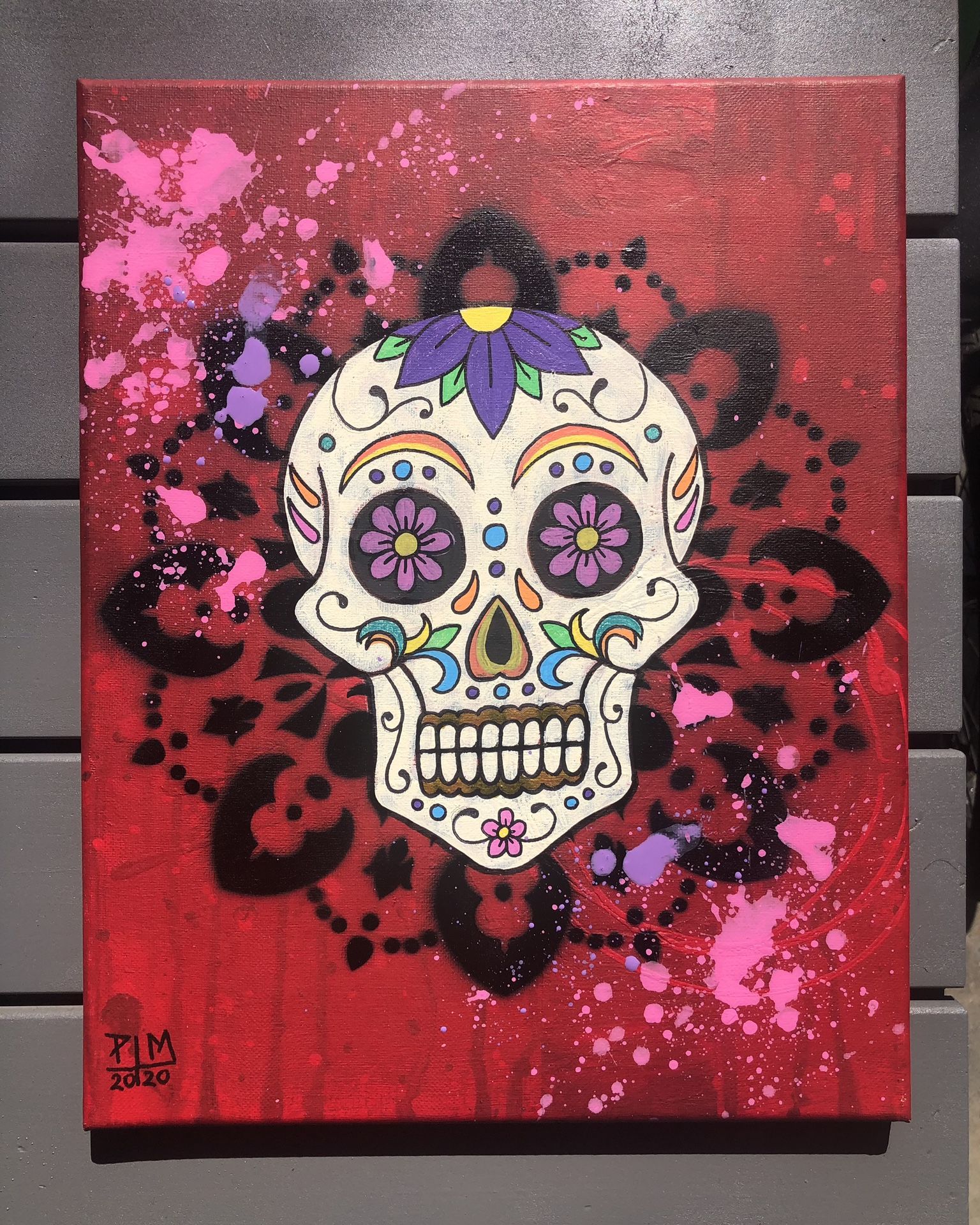 Sugar skull Día de muertos abstract painting