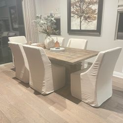 Cream Linen Rolling Dining Chairs (6)