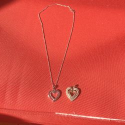 10k Gold And Natural Diamond Heart Pendant And One 925 Silver Heart Shaped Pendant And Necklace with Natural Sapphire And Diamond Accent 