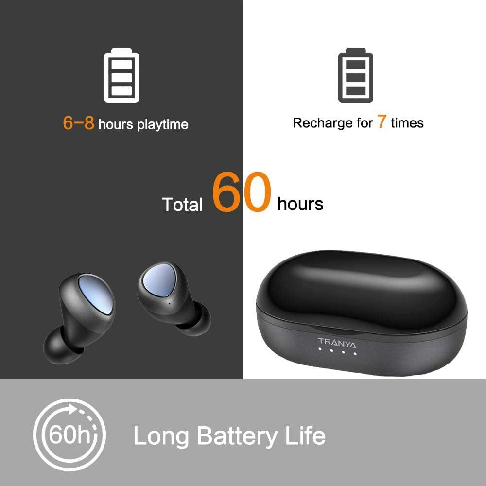 Bluetooth 5.0 Deep Bass True Wireless Earbuds Built-in Mic, Tranya T3 Sports Wireless Headphones, 6-8 Hours Continuous Playtime.