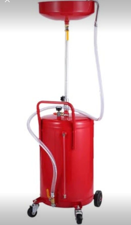 20 Gallon Portable Waste Oil Drain Tank Air Operated Drainage Adjustable Funnel Height with Wheel, Red