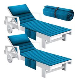 New 2Pcs Outdoor Lounge Chair Cushions Waterproof Folding Chaise Lounge Cushion for Patio Lawn Pool Beach Chair Pad with Headrest and Pocket 72'' x 21