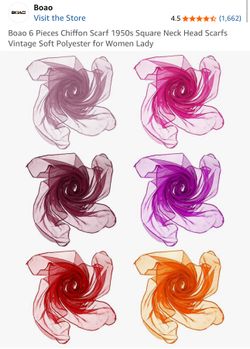 Boao 6 Pieces Chiffon 1950s Square Vintage Scarves/Wedding Decor