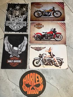 Set of 6 new metal tin motorcycle signs