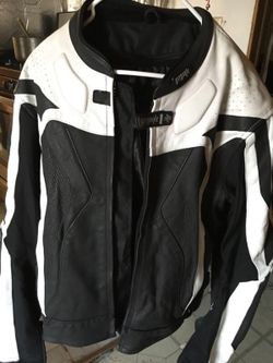 $359 Gargoyle leather jacket size 40 it's a must see. I wear MEDIUM size in jackets or coats and fits perfect