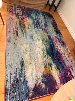 Modern Abstract Area Rug – Blue/Purple/Teal – Excellent Condition