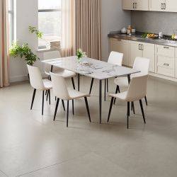 Dining Table with Sintered Stone Tabletop and Metal Legs, 63 Rectangular Modern Kitchen & Dining Room Table