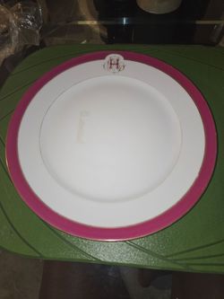 Rare CH. Pillivuyt & Co. PLATE Paris EXP. 1867 Initial H, Burgundy Rim Gold Trim