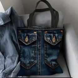 Denim Print Tote