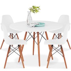 Best Choice Products 5-Piece Compact Mid-Century Modern Dining Set w/ 4 Chairs, Wooden Legs