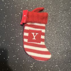 Knit Monogram LETTER Y Striped MINI 8" Christmas Stocking Wondershop Home Decor