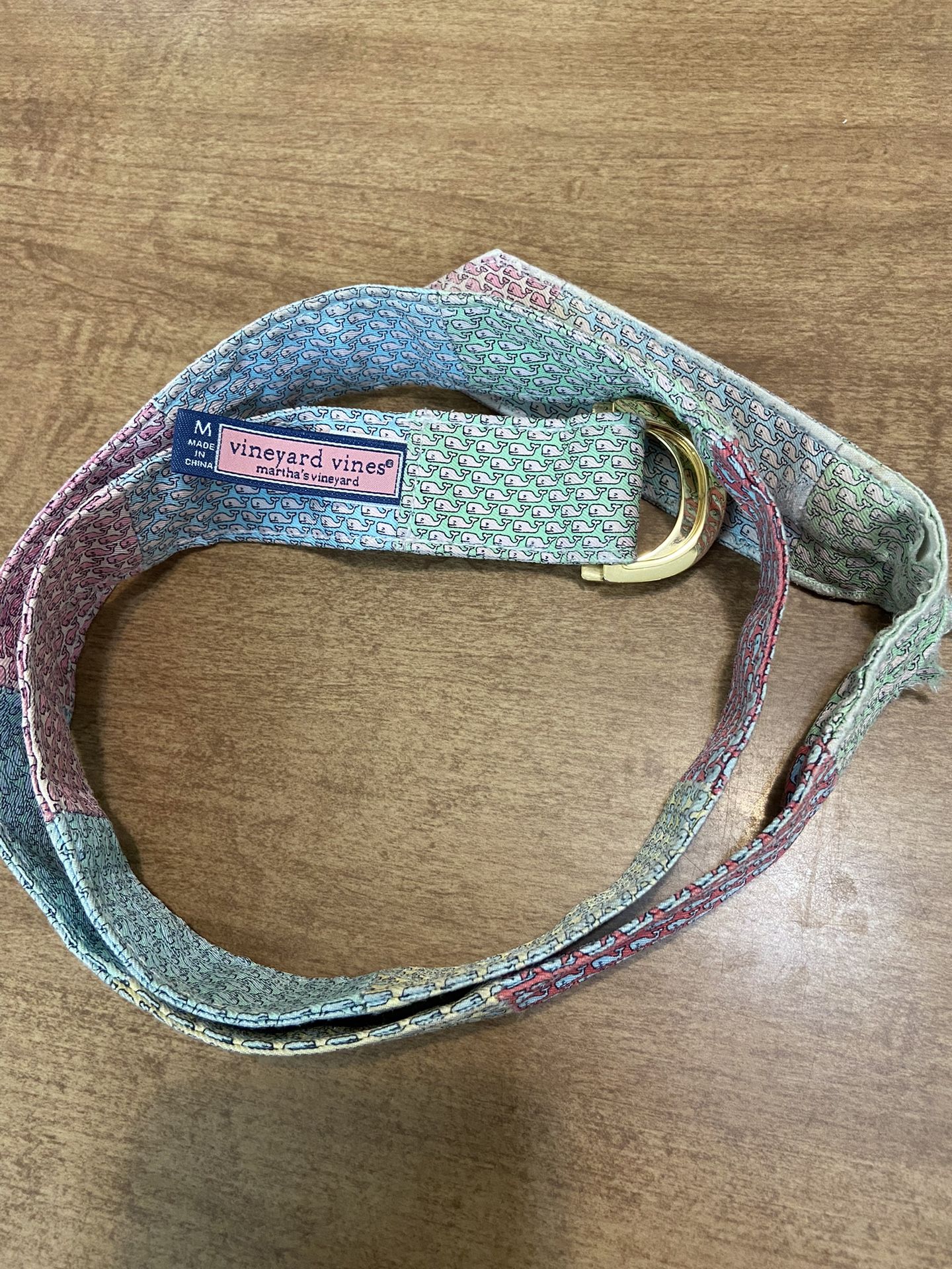 Vineyard vines Classic Whale Patchwork D-Ring women’s Belt-Medium -fair