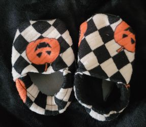 Halloween Pumpkin Checkered Newborn Baby Slippers