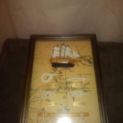 VTG NAUTICAL SAILOR SHIP SAILBOAT SHADOW BOX KNOT BOARD WALL PICTURE FRAME