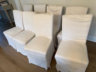 Set of 8 White Slipcovered Dining Chairs