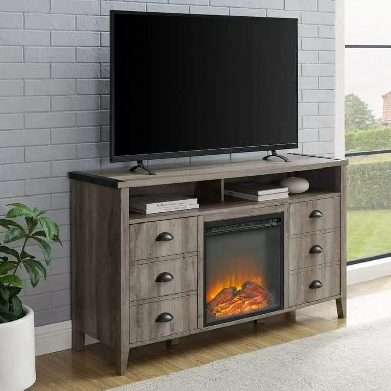 Manor Park Farmhouse 2 Door Electric Fireplace TV Stand for TVs up to 58", Grey Wash