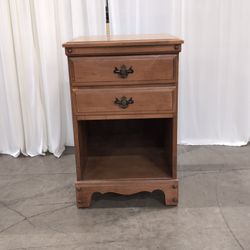 Brown Wood Two-Drawer Nightstand with Open Shelf