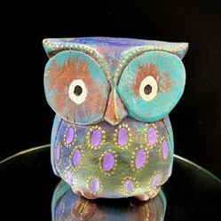 Wooden Hand-Painted Owl Figurine