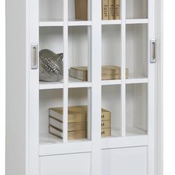 White, Compact Bookcase With Sliding Doors 