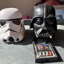 Two Star Wars Helmets. Darth Vader And Storm Trooper.