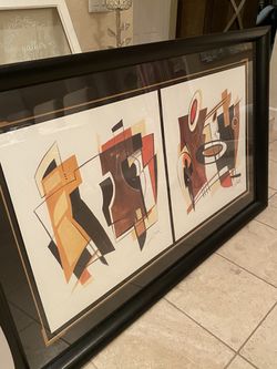 Alfred Gockel prints, Cool Modern Art Abstract framed and matted. 65 long. 40 high . Really great piece .
