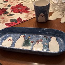 Snowman Tray & Glass