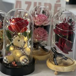 Roses & bear Glass Dome Gifts 