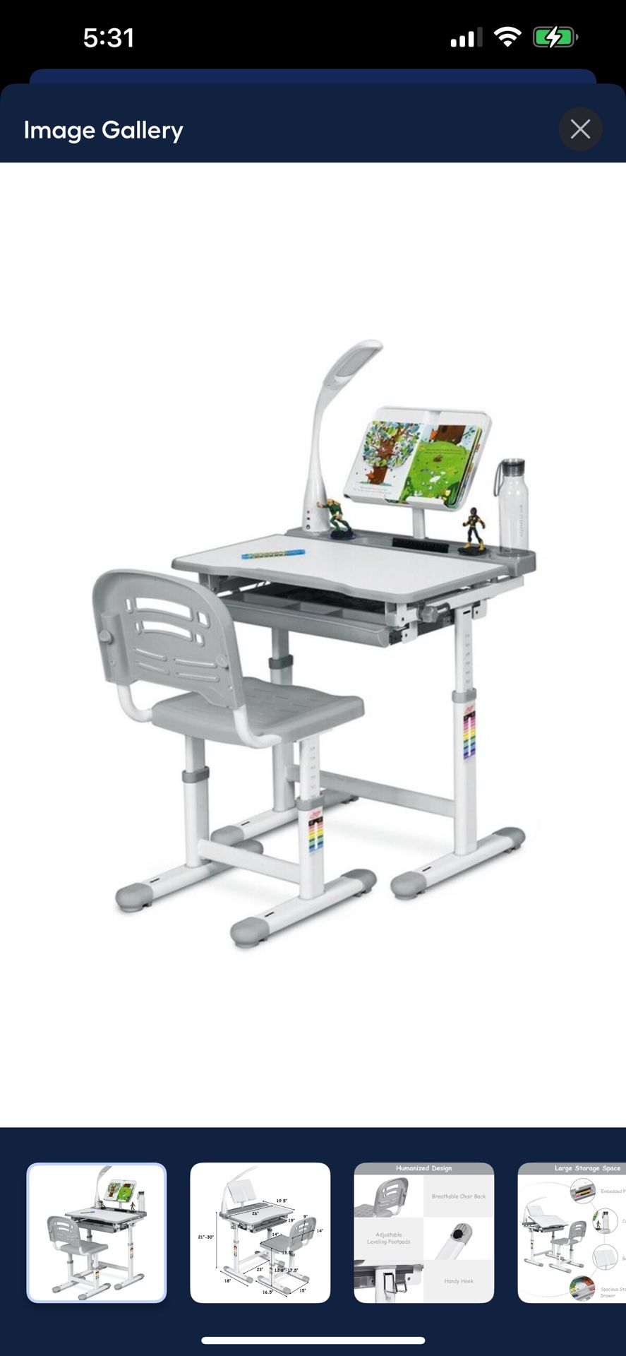 COSTWAY 19.5-in Gray Kids Student desk with Chair