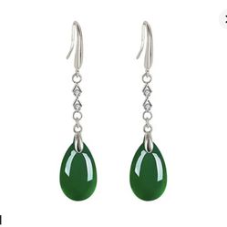 925 Natural Green Agate Earrings [[EAR103]