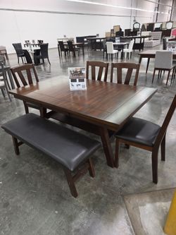 Brand New Dark Walnut 6pc Dining Table Set