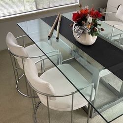 THAYLER COGGIN GLASS TOP TABLE WITH CHROMED STEEL BASE  - Can Deliver 