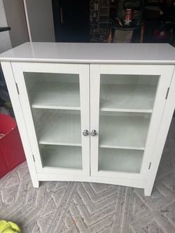 White Wood Cabinet with Glass Doors