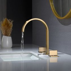 Brushed Gold Widespread Bathroom Sink Faucet 2 Handles 3 Holes bathroom sink faucet Deck Mount