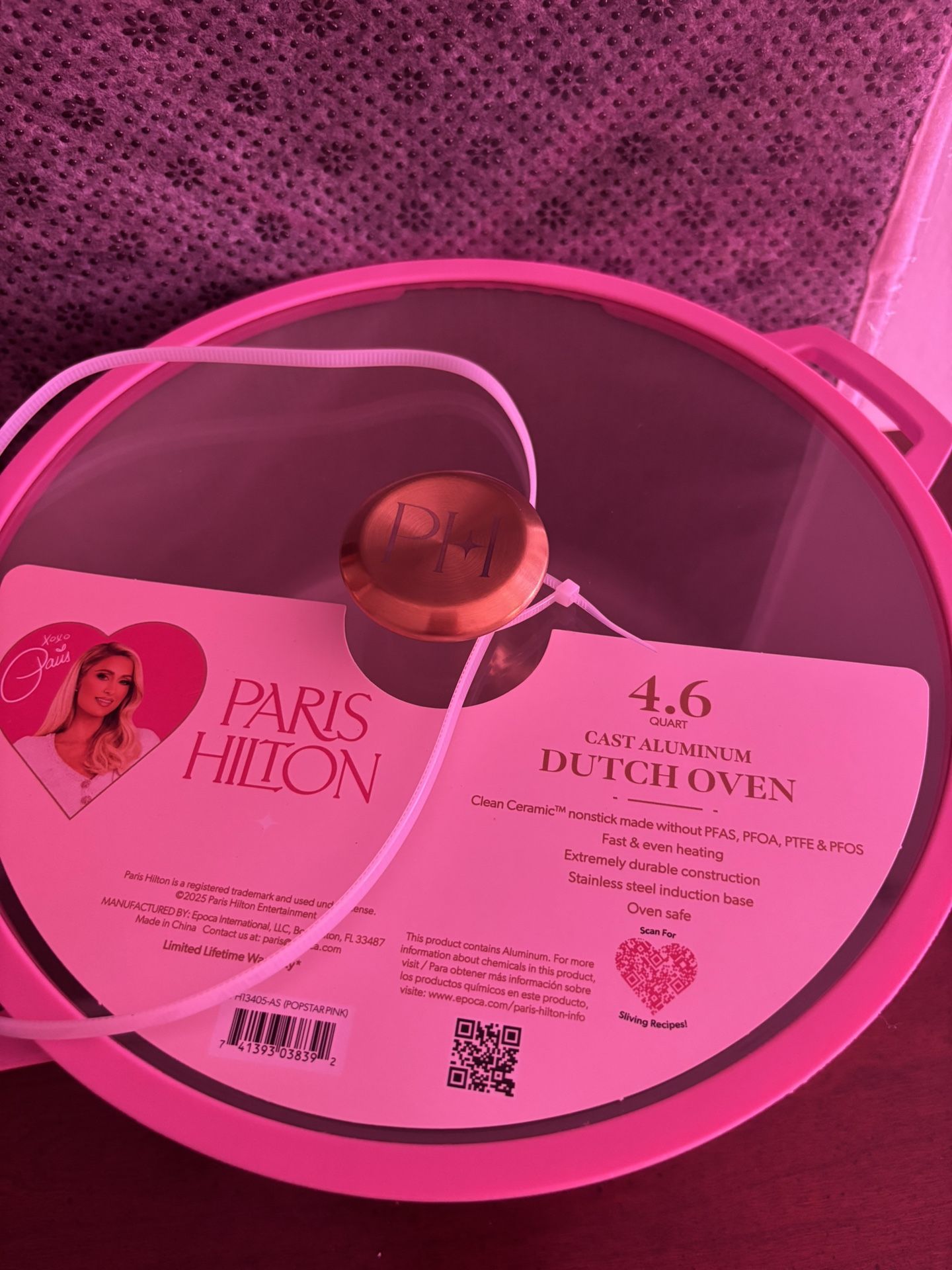 Paris Hilton Pink 4.6 Quart Cast Aluminum Dutch Oven