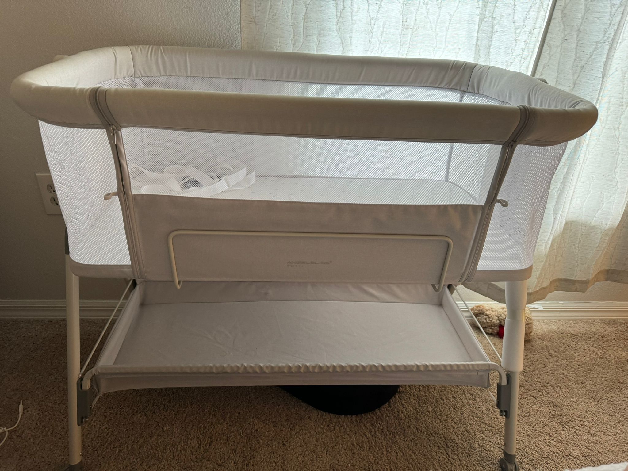 AngelBliss Newborn Baby Bassinet Bedside Crib w/Storage Basket & Wheels Grey