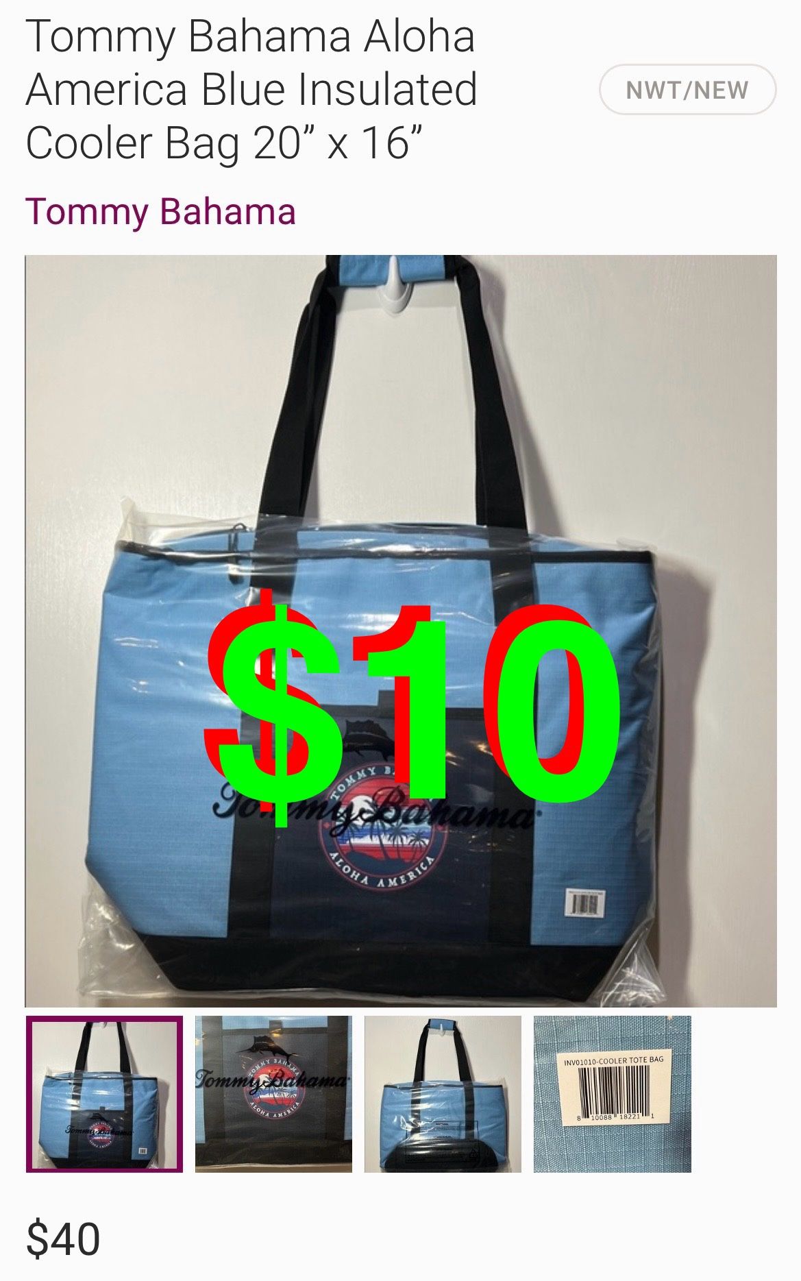 Tommy Bahama - Aloha America Blue Insulated Cooler Bag 20” x 16”