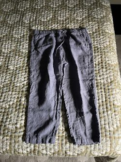 Pure Jill Garment Dyed Linen Pull On Cropped Pants Women’s Medium Slate Blue