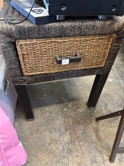 Wicker Side Table with Drawer