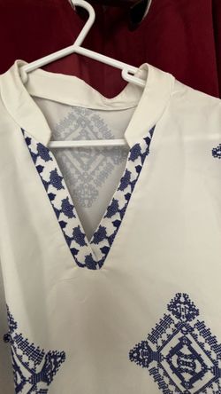White Tunic Top with Blue Embroidery