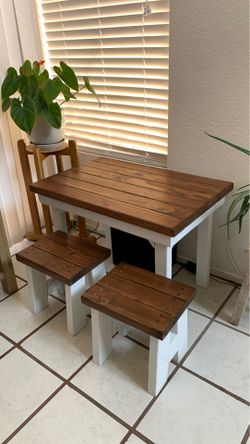 table and 2 small benches