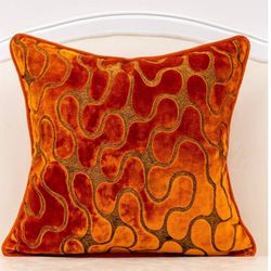 Yangest Vibrant Modern Orange Yellow Velvet Wavy Design 18”X18” (1) Pillow Cover. Inserts Not Included.