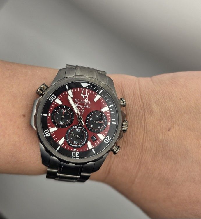 Bulova Marine Star 98B350 Chronograph Red - Grey IP Steel