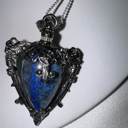 Unique Vintage Rotatable Natural Lapis Lazuli Stone in Surrounding Armor