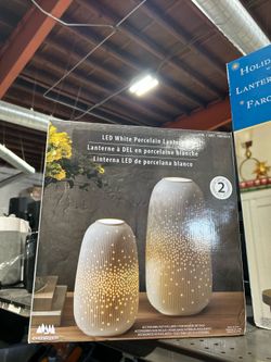 Evergreen LED Porcelain Lantern, Set of 2