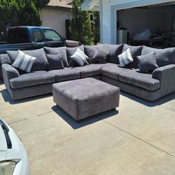 Grey Sectional And Ottomam