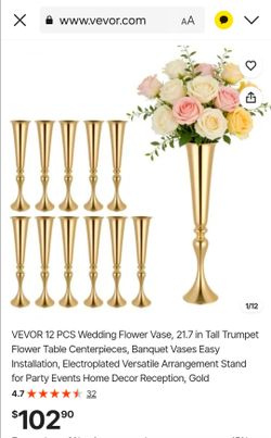 VEVOR Gold Trumpet Flower Vases Set of 12